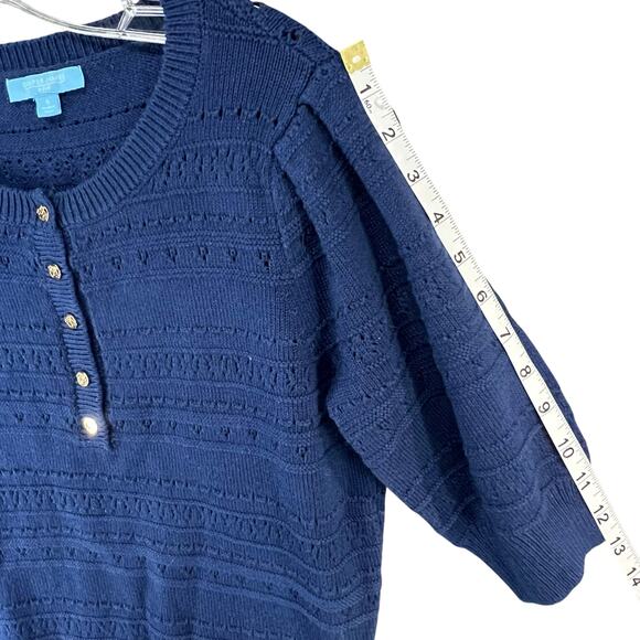 Draper James Annabelle Womens S Navy Blue Puff Sleeve Knitwear Preppy Coastal - Picture 10 of 14